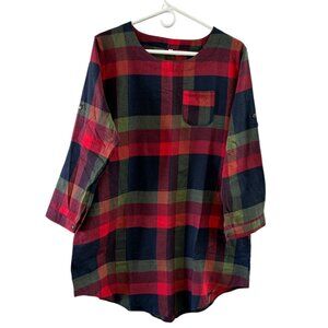 Womens tunic mini dress with long sleeves plaid in fall colors